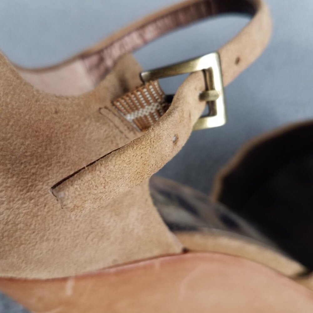 Sam Edelman Javi Wedge Sandals Women's 8 Suede Tan 5" Heel Pump Summer Party - Picture 7 of 14